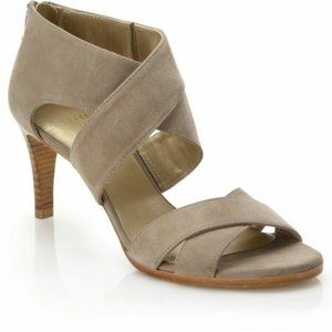 $450 STUART WEITZMAN HUG ME CRISSCROSS SANDAL PUMP SUEDE TAUPE 7 (M40)